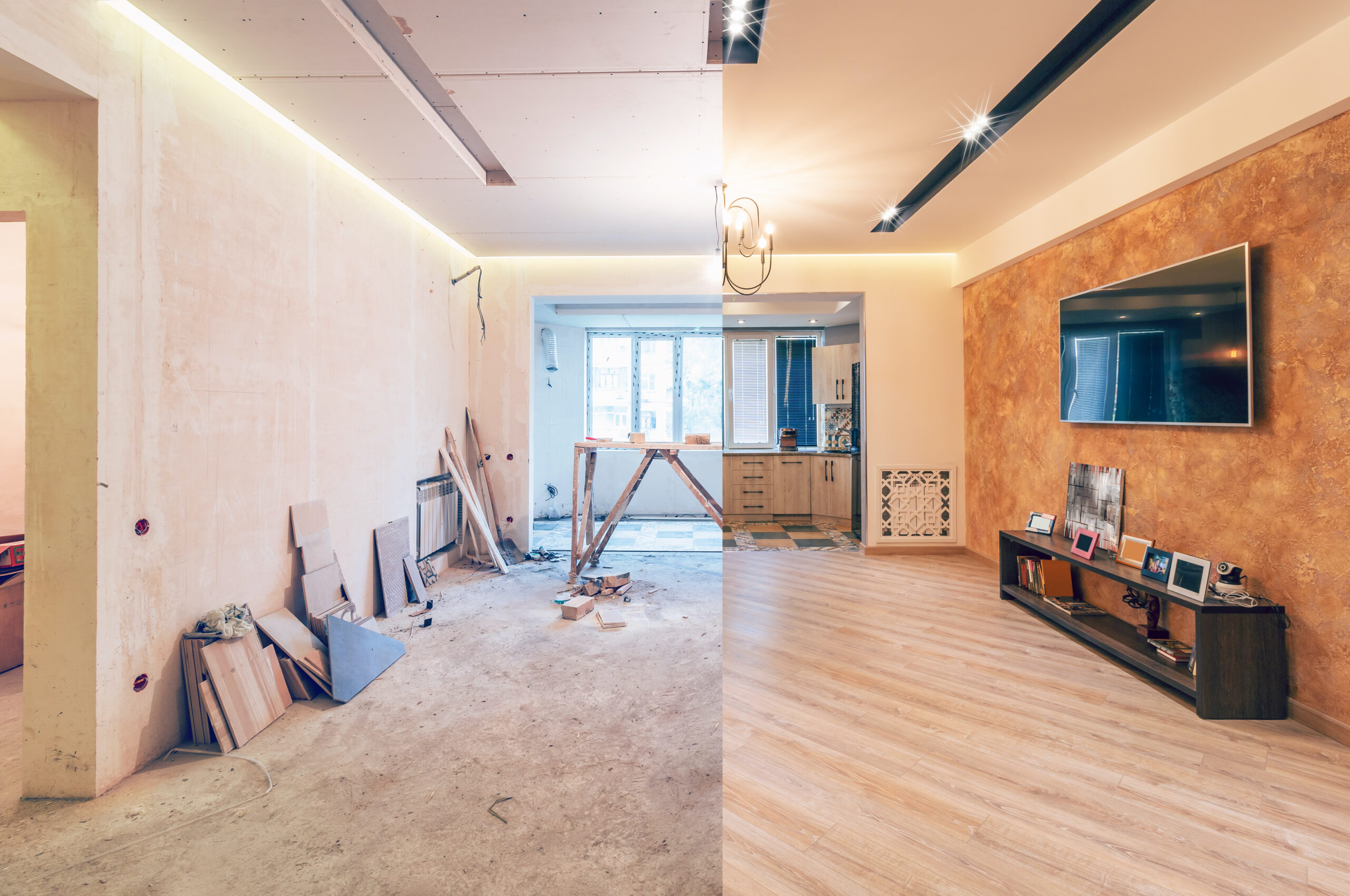 Antes y después de una sala y cocina